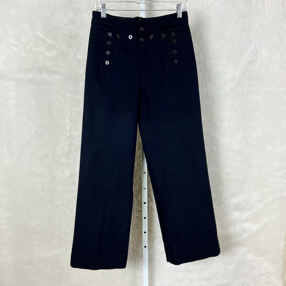Vintage 60s 70s Blue Wool Button US Navy Lace Up Back Wide Leg Sailor Pants 31R